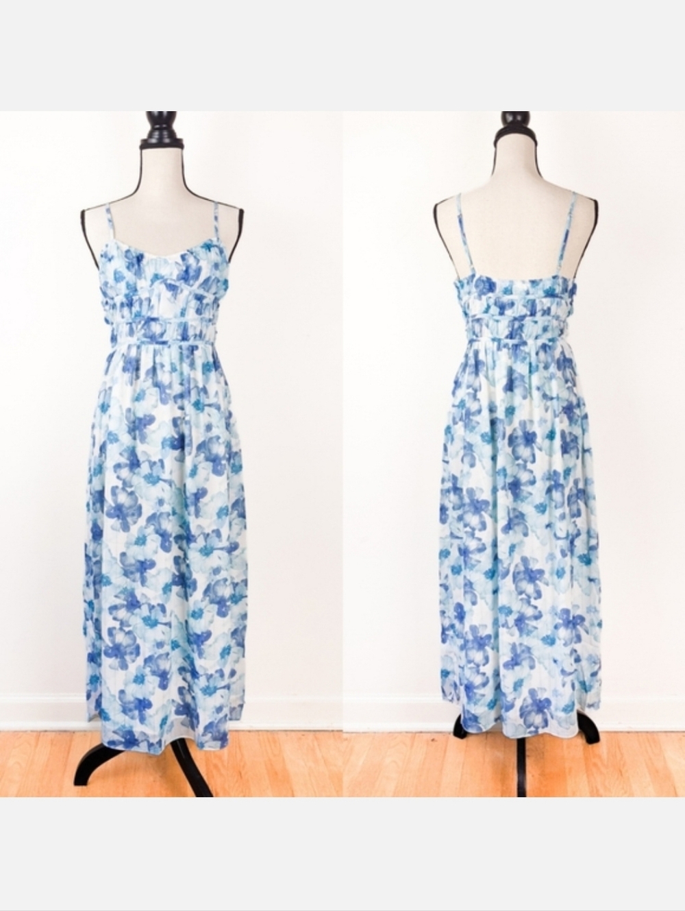 💜 NWT Storia Blue Watercolor Maxi Dress, Size Small